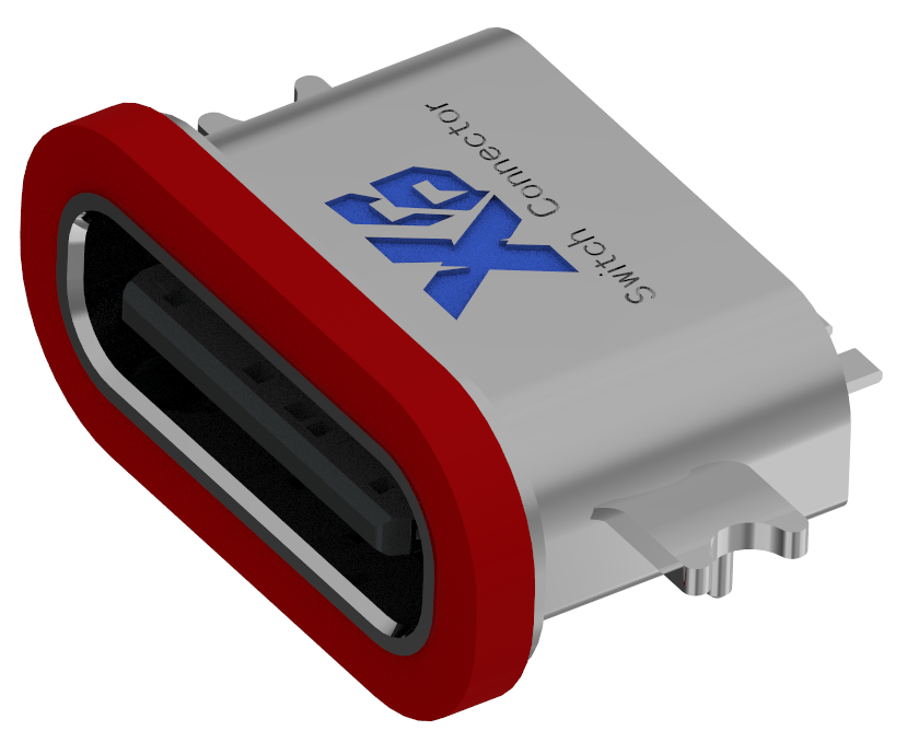 XB-TYPE C 6P-6 X沉板1.2防水母座L=6.7mm(带钢片)(锌合金外壳)